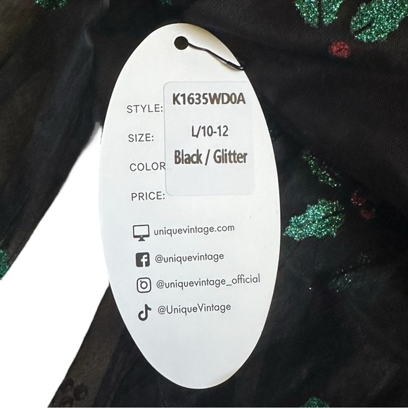 Unique Vintage Black Mistletoe Glitter Mesh Holiday Party Dress L 10-12 NWT - Picture 8 of 11